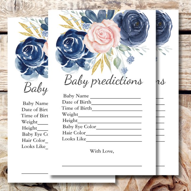 Lámina Baby Shower Prediction Game Navy Rubor Pink Floral (Subido por el creador)
