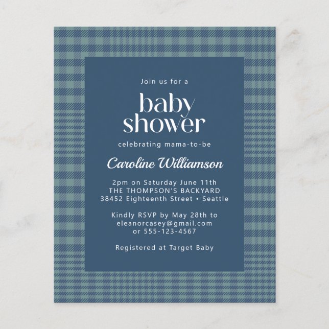 Lámina Baby Shower Retro Blue Retro Glen Plaid (Anverso)