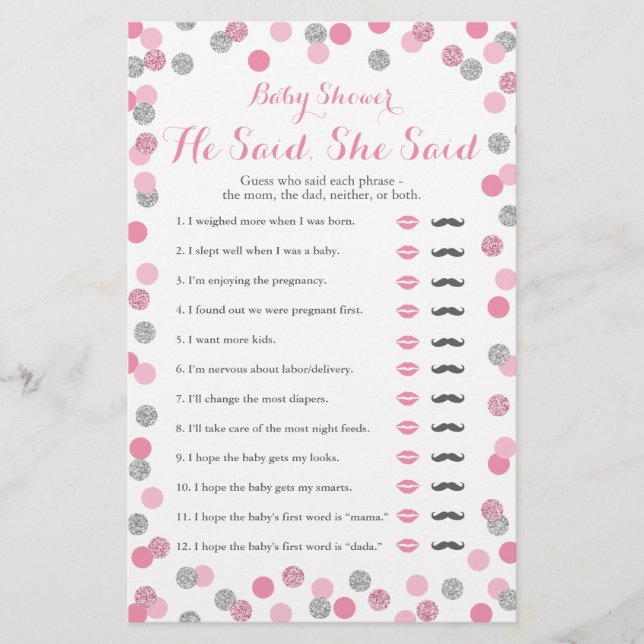 Lámina Baby Shower rosa y plateado dijo que dijo que era  (Anverso)
