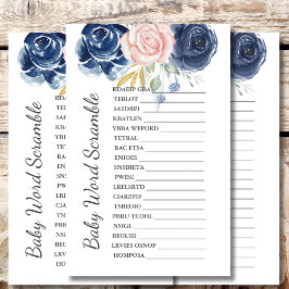 Lámina Baby Shower Scramble Game Navy Rubor Pink Floral