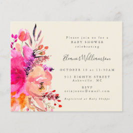 Lámina Baby Shower simple floral rosa brillante con presu