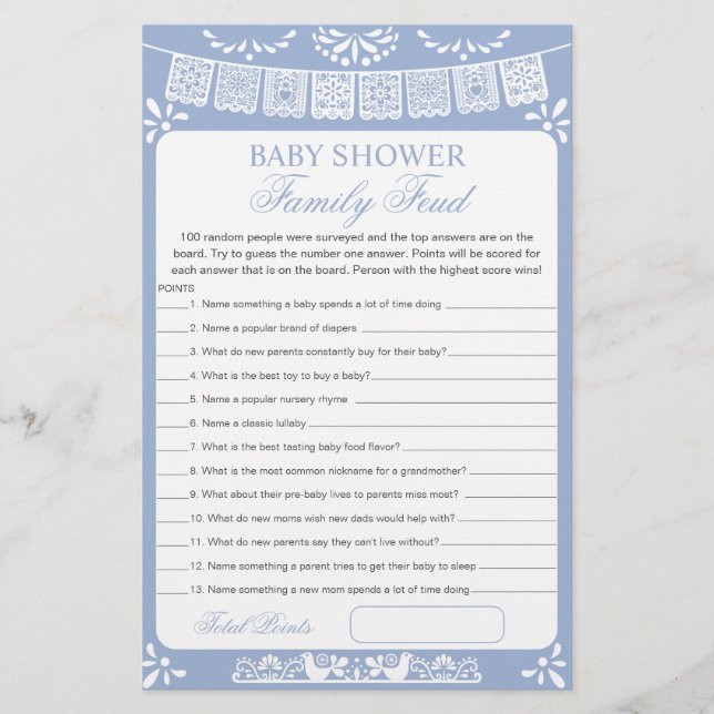 Lámina Baby Shower Survey Says Game Card (Anverso)