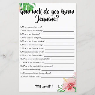 Lámina Baby Shower tropical ¿Qué tan bien conoces a mamá?