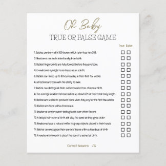 Lámina Baby Shower True or False Game