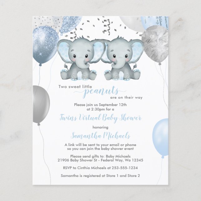 Lámina Baby Shower virtual de elefantes de presupuesto ge (Anverso)