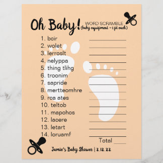 Lámina Baby Shower Word Scramble
