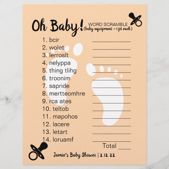 Lámina Baby Shower Word Scramble (Anverso)