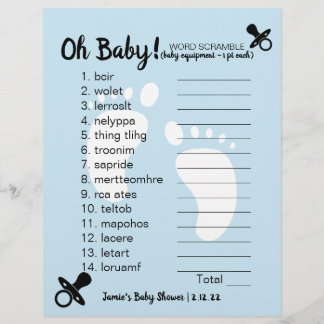 Lámina Baby Shower Word Scramble Blue