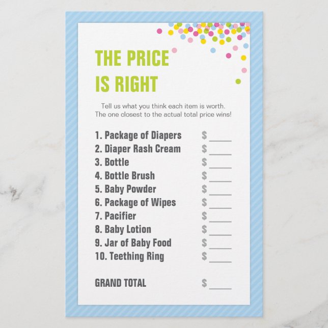 Lámina Baby Sprinkle / Baby Shower Price is Right - Blue (Anverso)