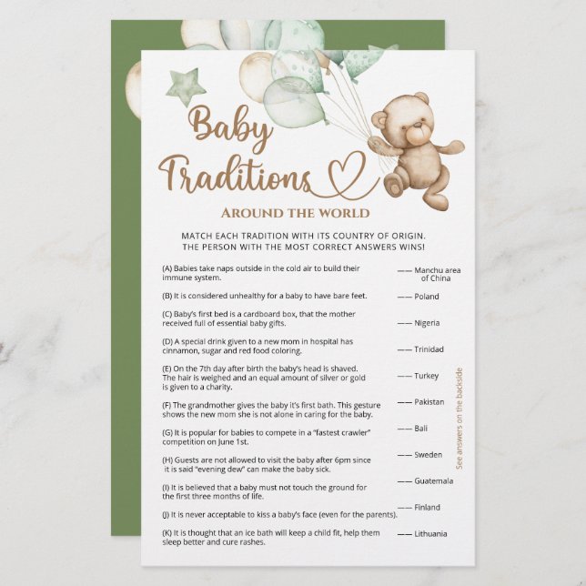 Lámina Baby Traditions Teddy Bear Baby Shower (Anverso / Reverso)