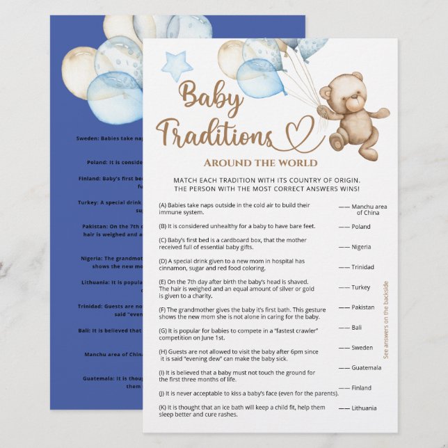 Lámina Baby Traditions Teddy Bear Baby Shower (Anverso / Reverso)