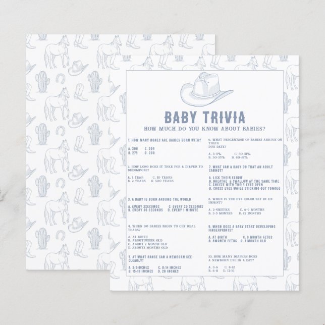 Lámina Baby Trivia Cowboy Baby Shower (Anverso / Reverso)