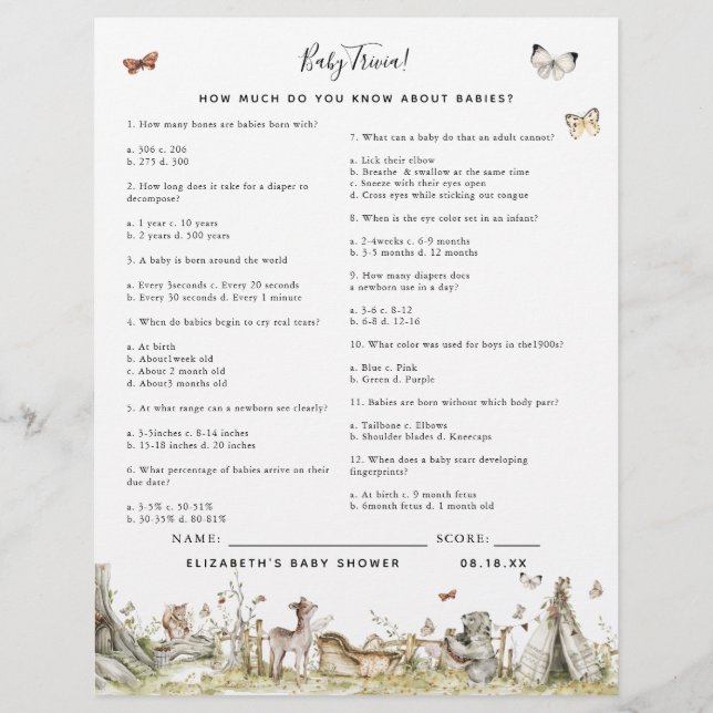 Lámina Baby Trivia | Juego Baby Shower (Anverso)