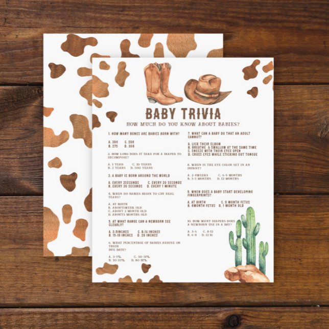 Lámina Baby Trivia Watercolor Cowboy Baby Shower (Subido por el creador)