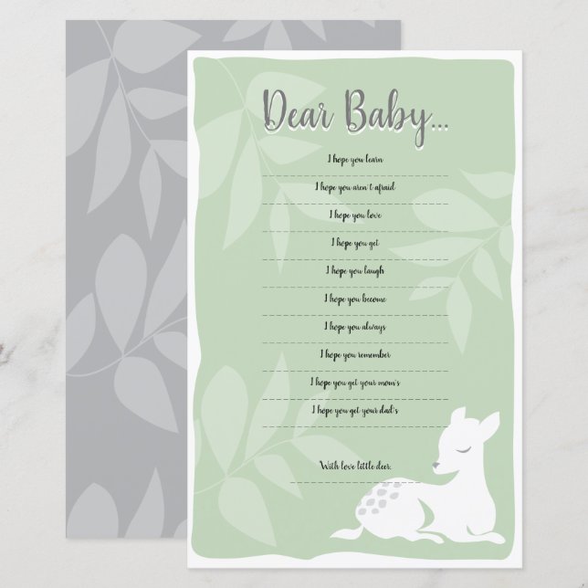 Lámina Baby White Garden Deer Querido juego de Baby Showe (Anverso / Reverso)