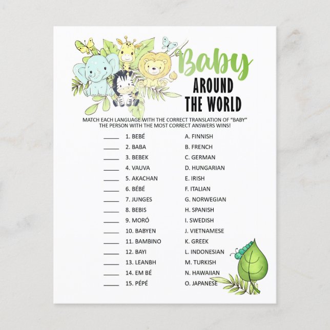 Lámina BabyShower Game/Answer on back (Anverso)