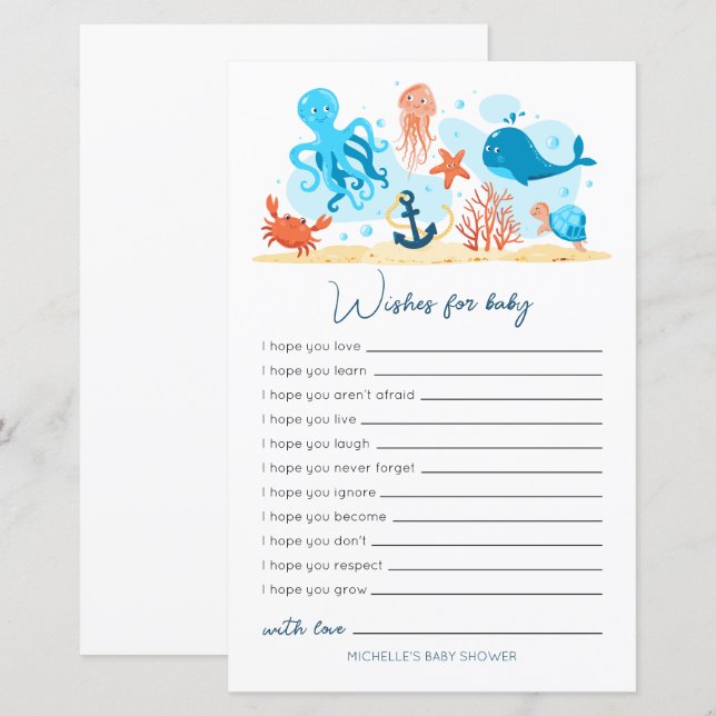 Lámina Bajo el mar, Baby Shower quiere bebé (Anverso / Reverso)