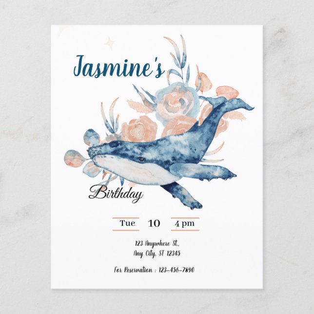 Lámina Bajo el mar Blue Beach Whale babyShower (Anverso)