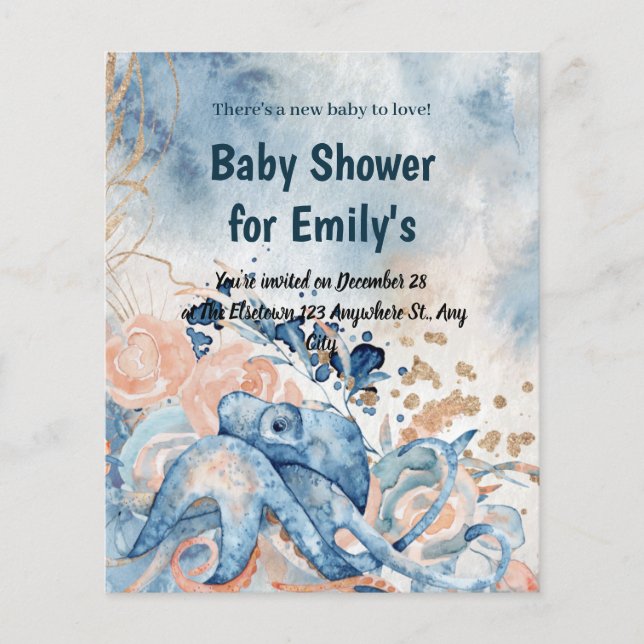 Lámina Bajo el mar Blue Beach Whale babyShower (Anverso)