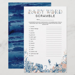 Lámina Bajo el mar el juego 'Word Scramble' Baby Shower