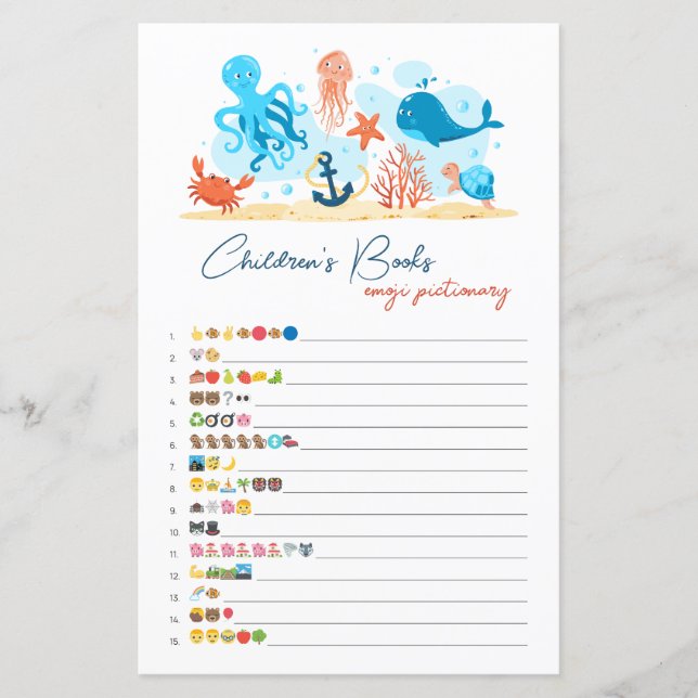 Lámina Bajo el mar, emoji de libros para niños (Anverso)