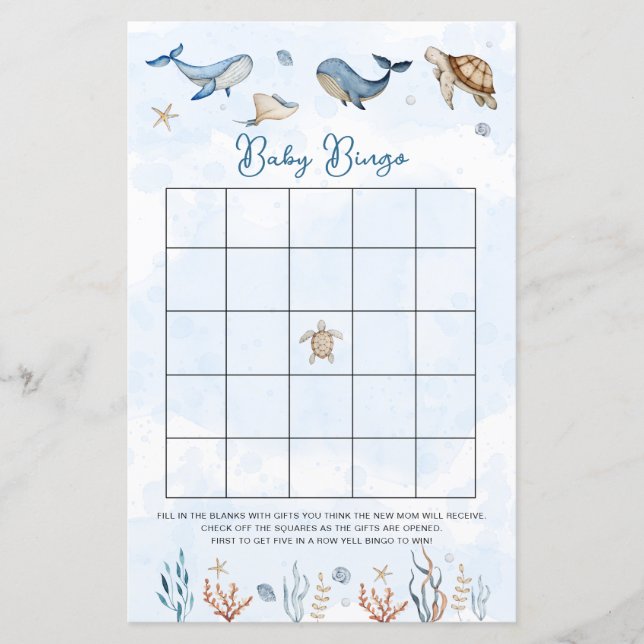 Lámina Bajo el mar Juego de Bingo Bebé (Anverso)