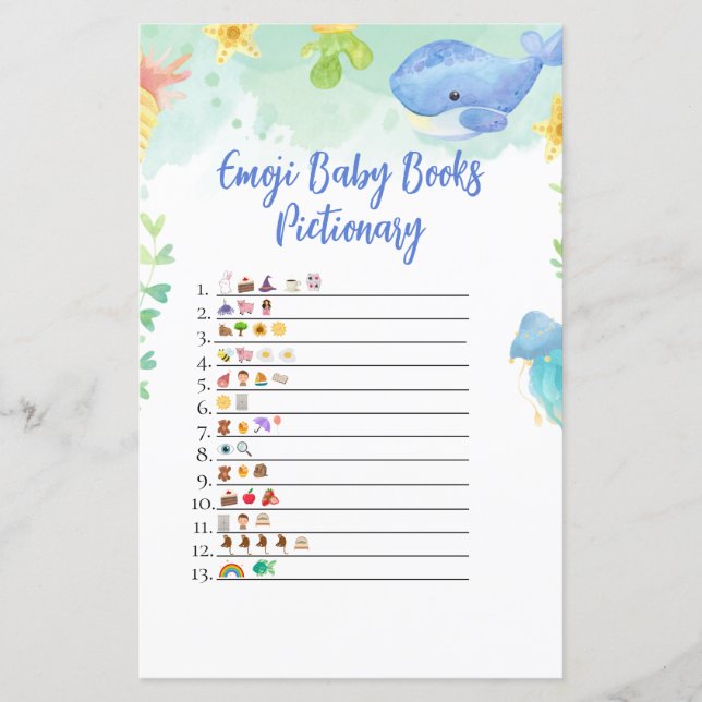 Lámina Bajo el mar, la Emoji de juegos de Baby Shower (Anverso)