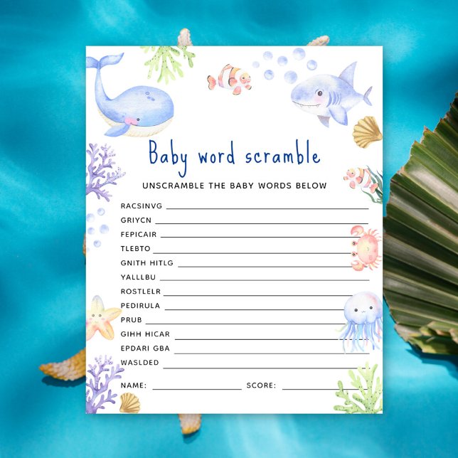 Lámina Bajo el mar Océano animal Bebé Word Scramble (Subido por el creador)