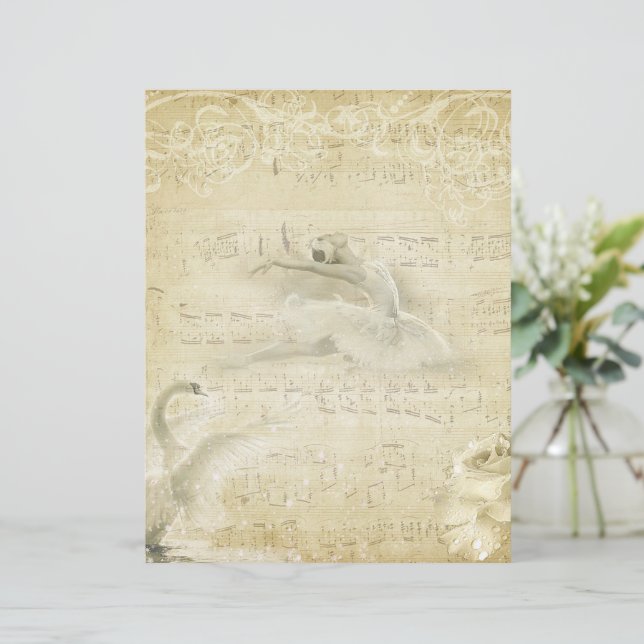 Lámina Balerina vintage y cisne (Anverso de pie)