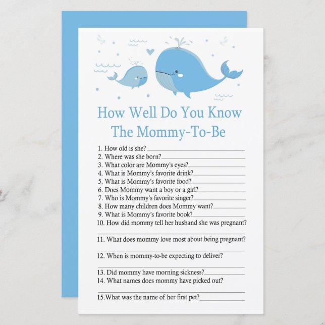 Lámina Ballena azul ¿Qué tan bien conoces el juego de la  (Anverso / Reverso)