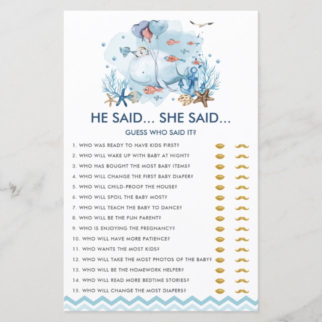 Lámina Ballena Náutica Azul Dijo Que Dijo Juego (Anverso)