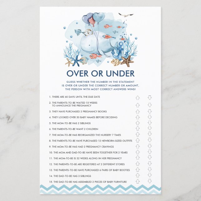 Lámina Ballena náutica azul en juego o bajo (Anverso)