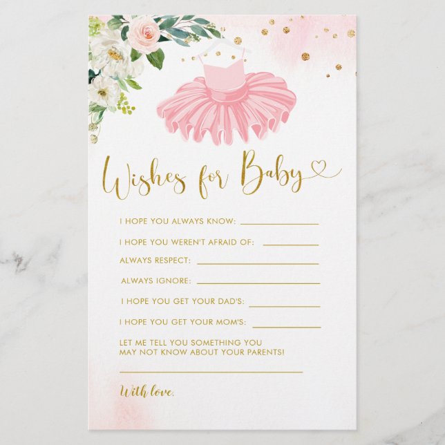 Lámina Ballerina Tutu Baby Shower desea un bebé (Anverso)