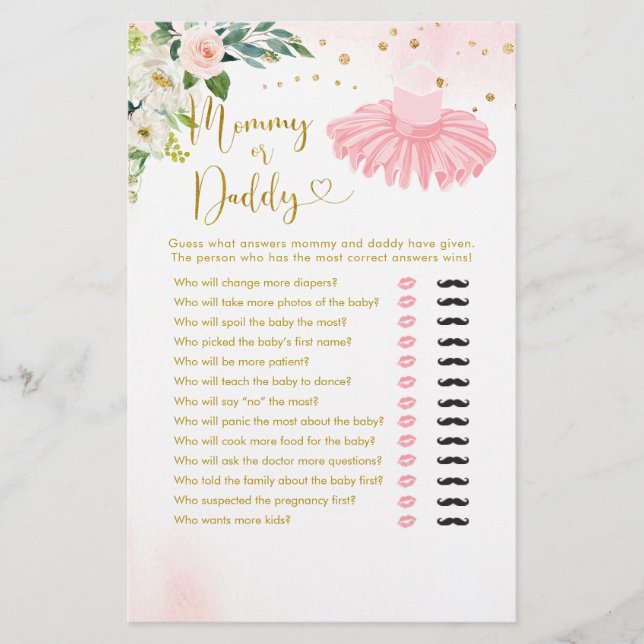 Lámina Ballerina Tutu Baby Shower Mommy o Daddy (Anverso)