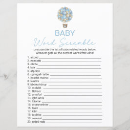 Lámina Balón azul de aire caliente Baby Shower Word Scram