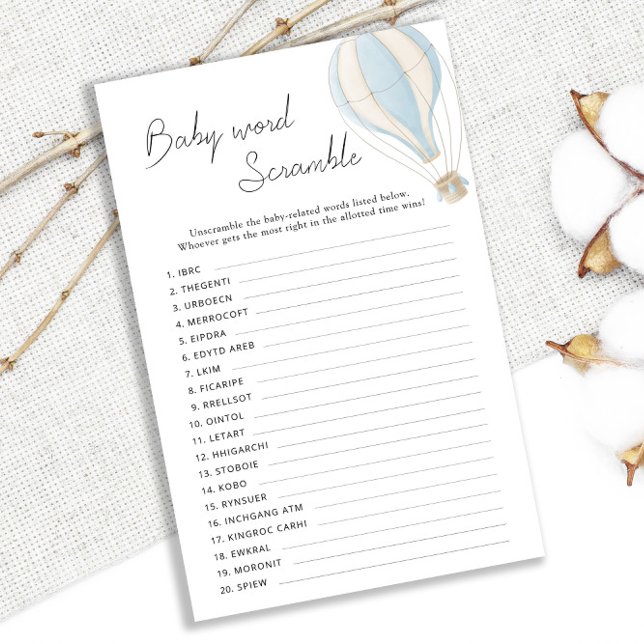 Lámina Balón azul de aire caliente Baby Shower Word Scram (Subido por el creador)