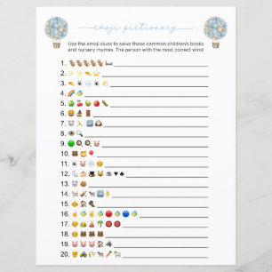 Lámina Balón azul de aire caliente Emoji Libros Juego de 