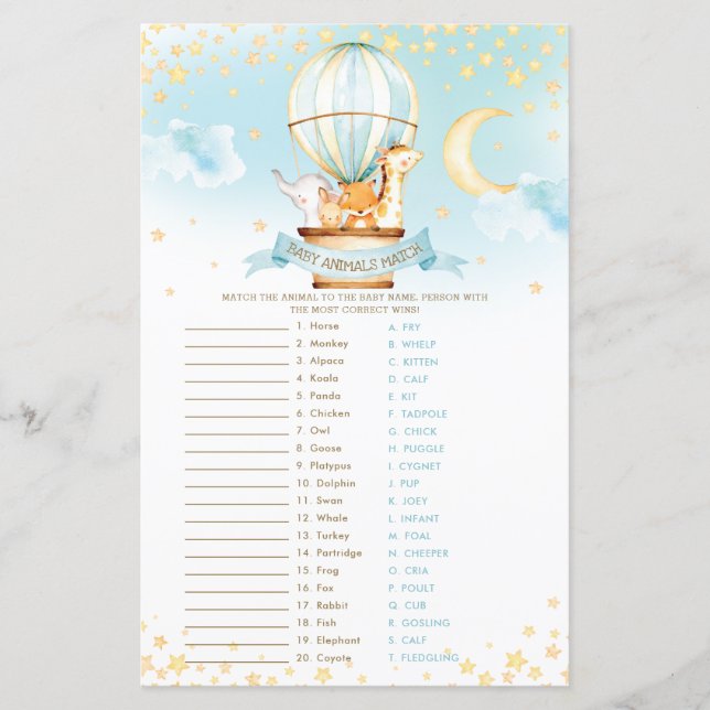 Lámina Balón de aire caliente niño lindo bebé animales ju (Anverso)