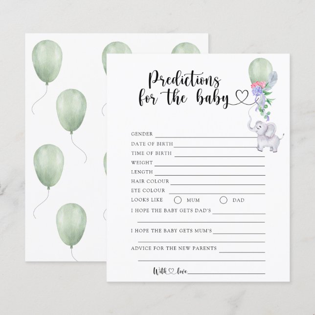 Lámina Balón y Elefante - predicciones y consejos para be (Anverso / Reverso)