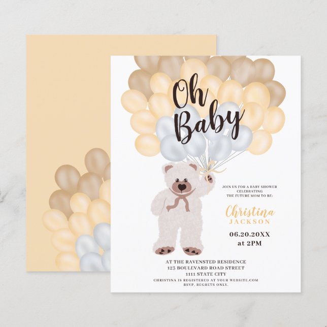 Lámina Balones de oso Teddy con presupuesto para ducha de (Anverso / Reverso)