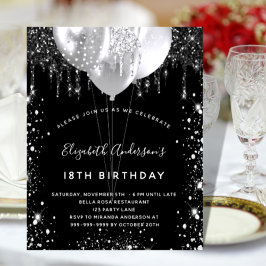 Lámina Balones de polvo de purpurina negro de plata de cu