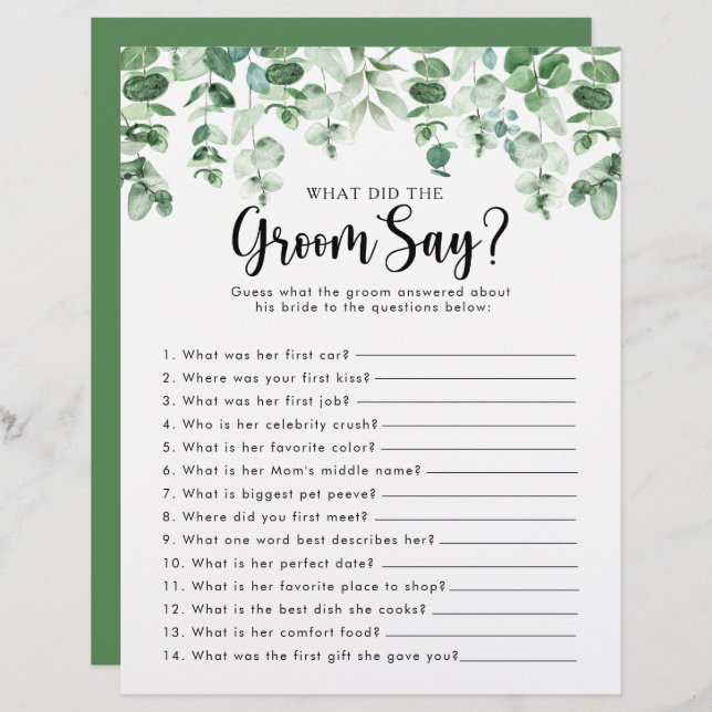 Lámina Baño Nupcial de Eucalipto ¿Qué dijo el novio? (Anverso / Reverso)