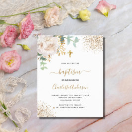 Lámina Baptism eucalipto invitación blanca floral al pres