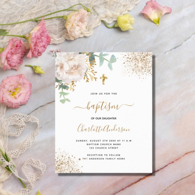 Lámina Baptism eucalipto invitación blanca floral al pres (Subido por el creador)