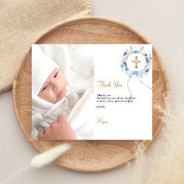 Lámina Baptism floral azul floral foto de agradecimiento 