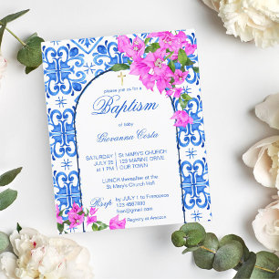 Lámina Baptismo Azulejos Bougainvillea invitación presupu