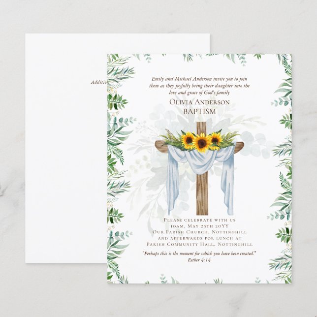 Lámina BAPTISMO Elegante para el PRESUPUESTO Invitan a gi (Anverso / Reverso)