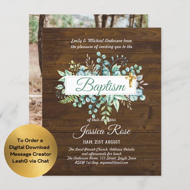 Lámina Baptismo Invitación Eucalyptus Greenereny BUDGET (Subido por el creador)