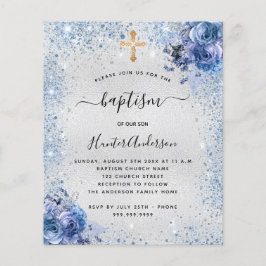 Lámina Baptismo niño azul plata invitación floral presupu