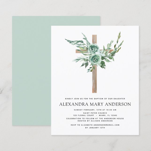 Lámina Baptismo presupuestal Eucalyptus Floral Verdor (Anverso / Reverso)